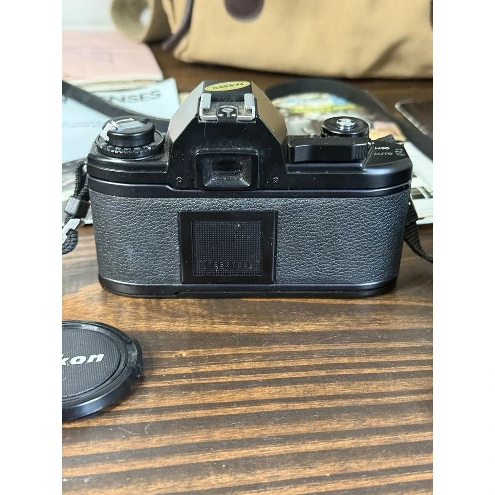 Vintage Nikon EM Camera Bundle W/lenses Bag Advertisement Receipts 50 mm 28 mm
